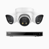 H800X - 4K 8 Channel PoE Security System with 2 Bullet & 1 Turret Cameras, 1/1.8'' BSI Sensor, f/1.6 Aperture (0.003 Lux), Siren & Strobe Alarm,Two-Way Audio, Human & Vehicle Detection,  Perimeter Protection, Works with Alexa, All-Metal Housing